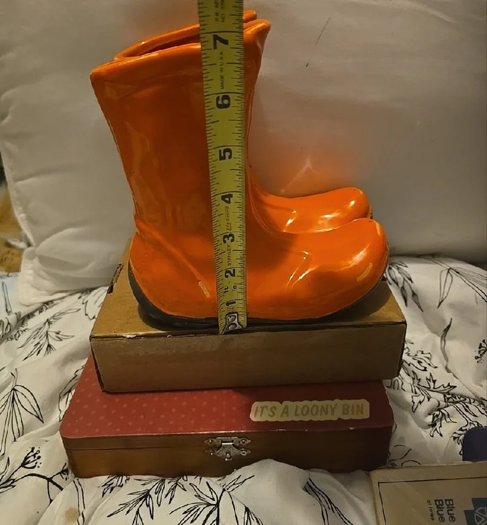 Vintage Orange Ceramic Decorative Rain Rubber Boot Vase Planter 7